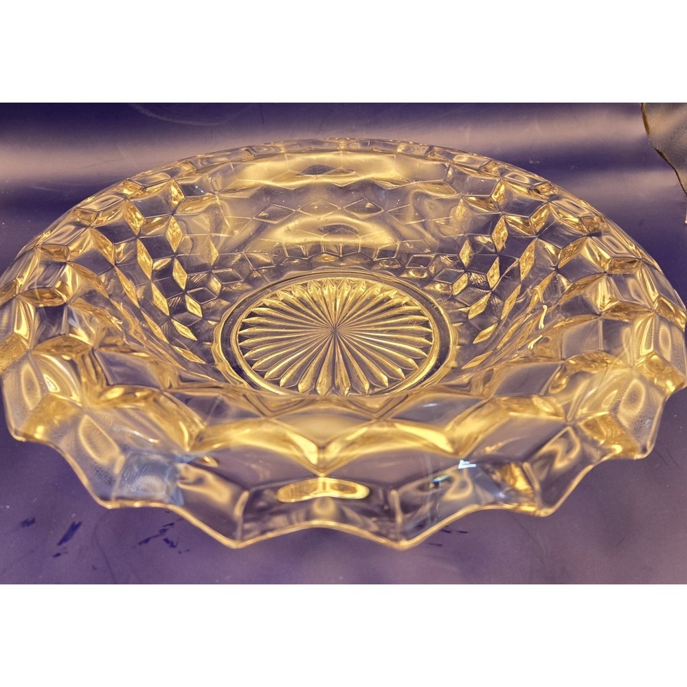 Vintage Centerpiece  American Cube Bowl 12" Wide  Jeanette Glass Co. Clear Glass